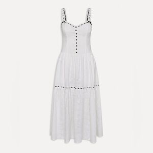 White Eyelet Maxi Sundress with Black Trim